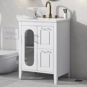 24 in. W x 18 in. D x 33 in. H Single Sink Freestanding Bath Vanity in White with White Ceramic Top