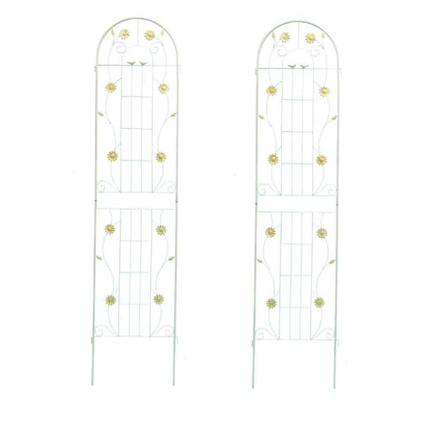 Hot Seller 2 Pack Garden 86.7 in. Iron Cream White Scrollwork Rustproof Trellis for Climbing Plants, Outdoor Flowers