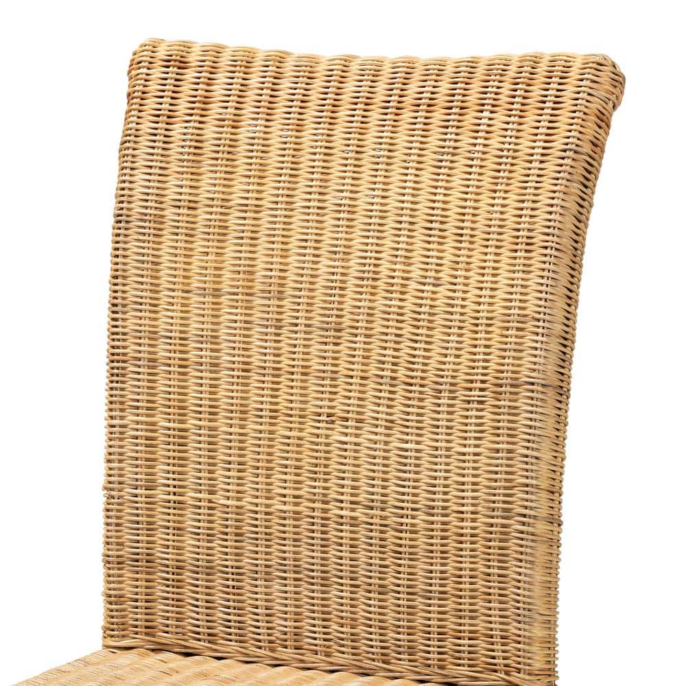 High Back Brown Rattan and Mahogany Dining Chair