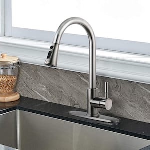 Single Handle Pull Down Sprayer Kitchen Faucet with Sprayer in Brushed Nickel