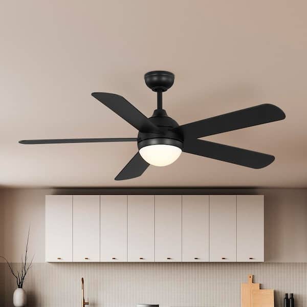 Morland 52 in. Smart Indoor/Covered Outdoor Matte Black Ceiling Fan with Remote and Integrated LED Powered by Hubspace