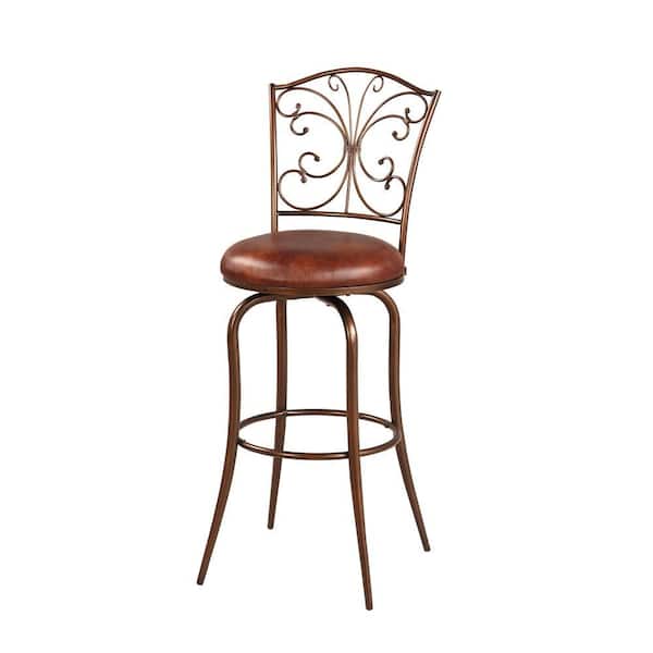 Linon Home Decor Butterfly Back Metal Plywood PVC Bar Stool in Antique Gold