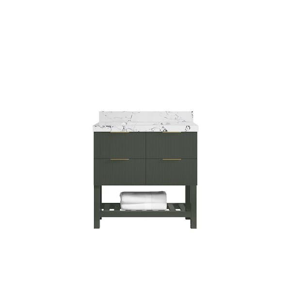 Willow Collections Catalina 36 in. Single Sink Freestanding Pewter Green Bath Vanity with Viola Night Qt. Top Unassembled