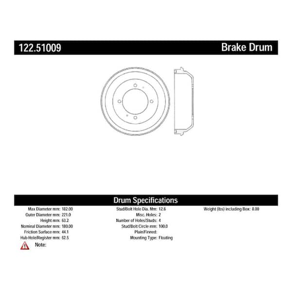 Centric Parts Brake Drum 2001-2002 Hyundai Accent 1.6L