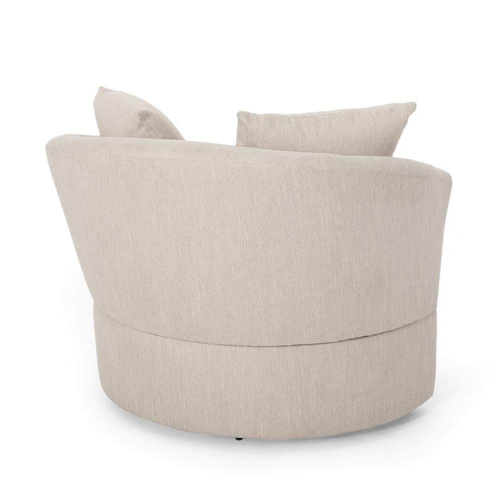 Beige Swivel Barrel Club Chair with Metal Base
