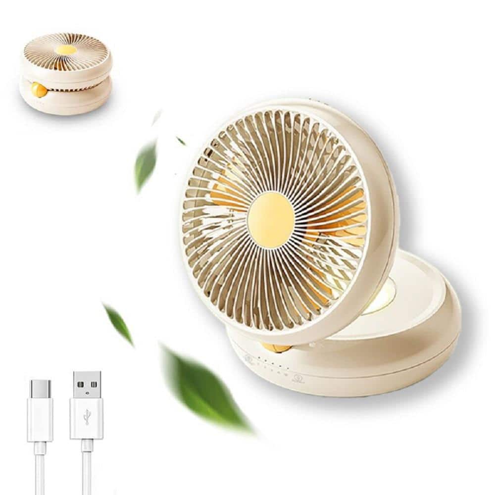 Portable Air Circulator 7 in. 4 Fan Speeds Desk Fan in White with LED Light