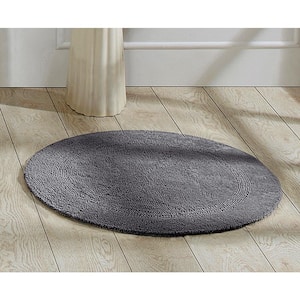 Lux Collection Grey 30 in. x 30 in. 100% Cotton Reversible Race Track Pattern Bath Rug