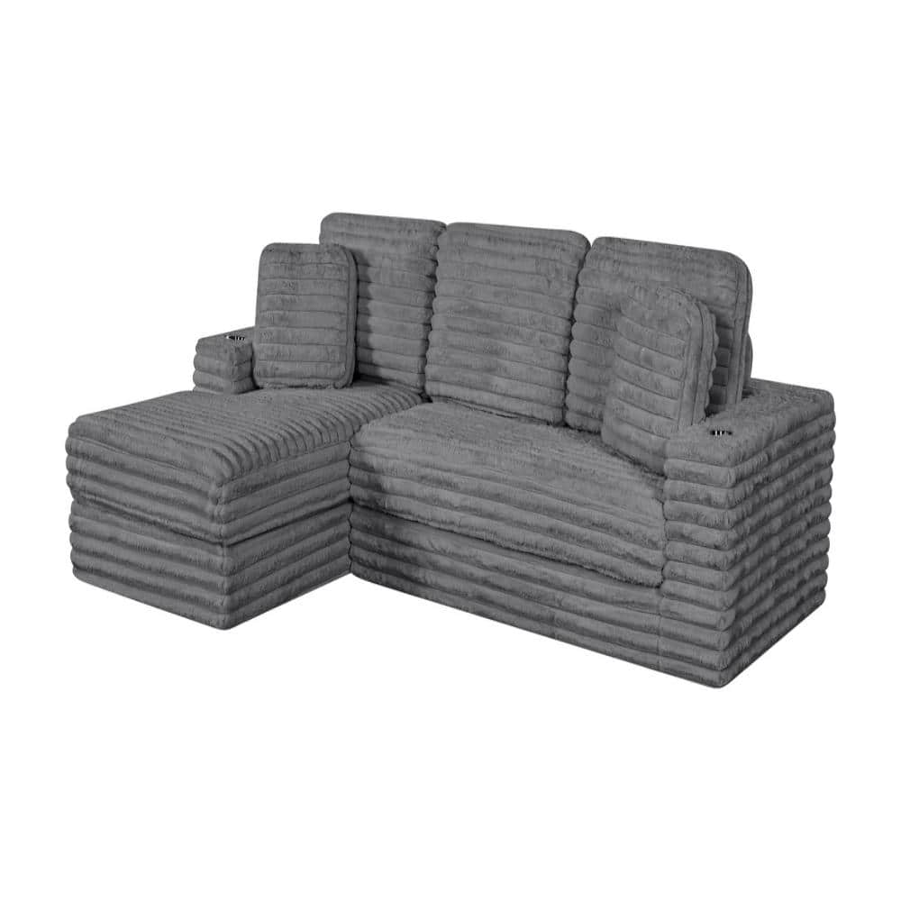 Cranon 70 in W. Straight Arm 2-Piece Faux Rabbit Fur L Shape Sectional Sofa In Dark Grey With Left Facing Chaise price history on PriceWatchPro
