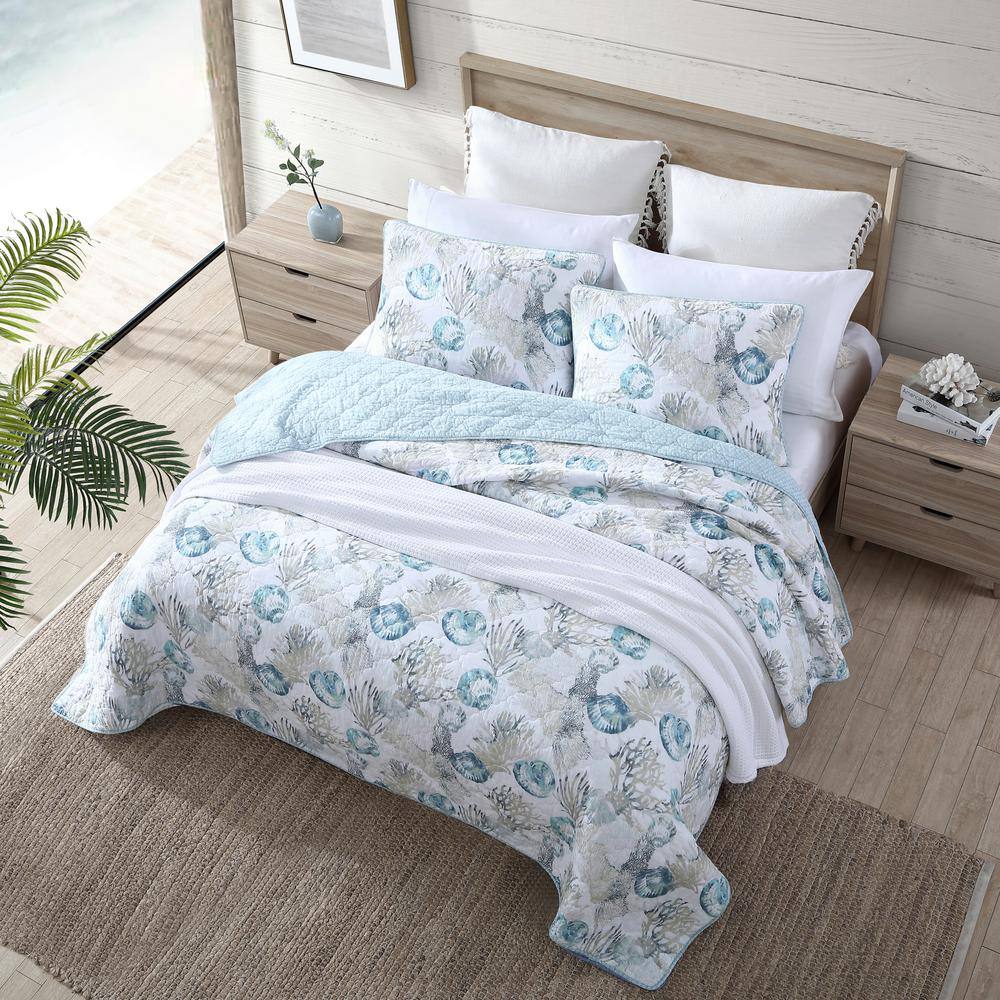 King Size Blue Cotton Reversible Quilt Set