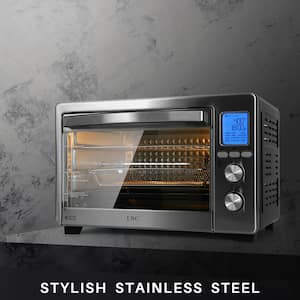 33.8 qt. Black and Silver Stainless Steel Air Fryer Oven with Baking Tray Fry Basket Rotisserie Fork Set