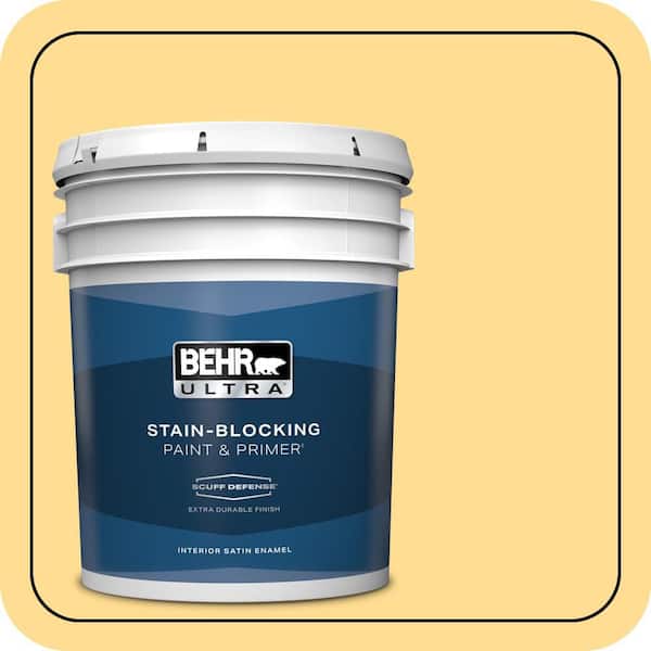 BEHR ULTRA 5 gal. #320B-4 Lemon Pound Cake Extra Durable Satin Enamel Interior Paint & Primer