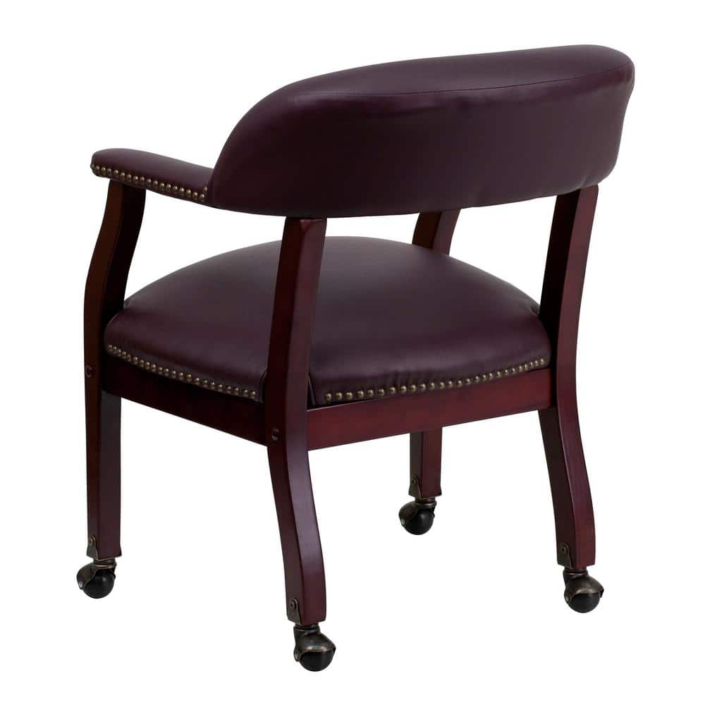 Elegant Burgundy LeatherSoft Traditional Office Armchair with Brass Accents