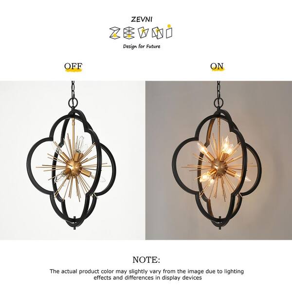 Zevni 20 in. 6-Light Farmhouse Dark Gold Pendant Light