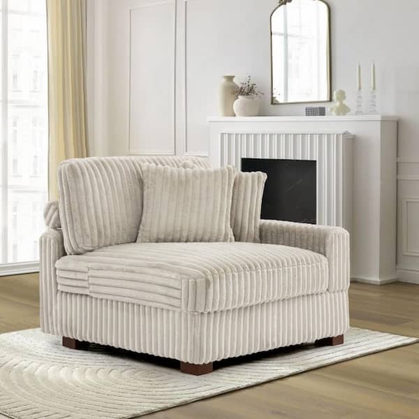 Modern Right Arm Facing White Faux Rabbit Fur Polyester Sectional Corner Arm Chair with 2-Pillows (Set of 1)