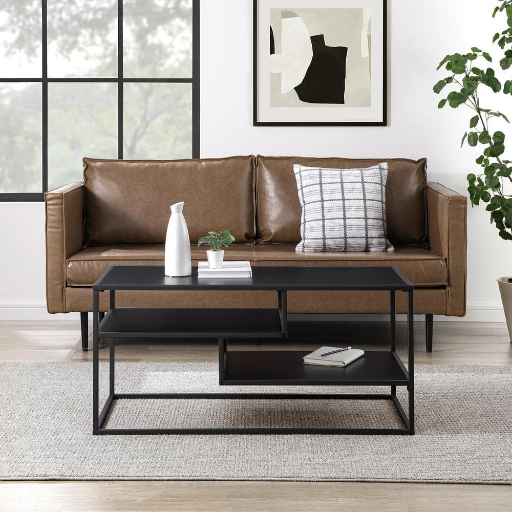 Welwick Designs Modern 40 in. Solid Black Rectangle Wood Coffee Table ...