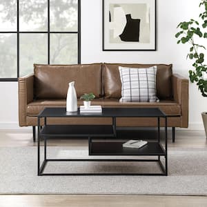 Modern 40 in. Solid Black Rectangle Wood Coffee Table with 1-Shelves