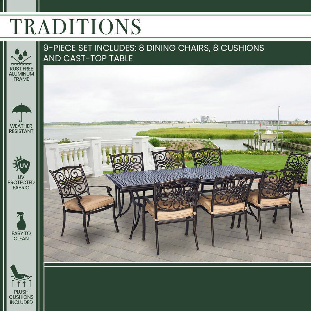 Natural Oat 9-Piece Aluminum Outdoor Dining Set with Cushions