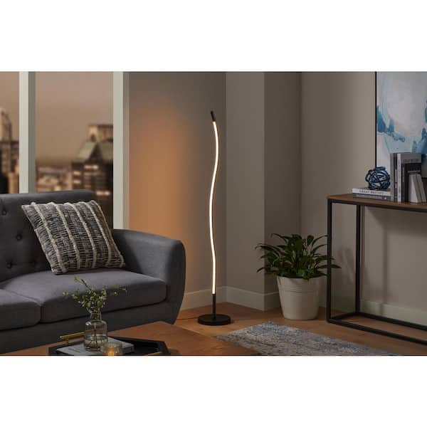 Hampton Bay Calero 50 in. Black Arc Floor Lamp Wave Integrated LED Fixture for Living Room LED