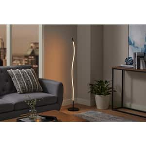 Calero 50 in. Black Arc Floor Lamp Wave Integrated LED Fixture for Living Room LED