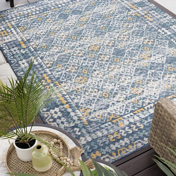 Flora Navy 5 ft. x 7 ft. Moroccan Indoor/Outdoor Area Rug