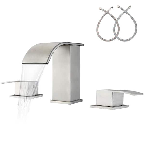 Unbranded 8 in. Widespread Double Handle Waterfall Spout Bathroom Vessel Sink Faucet with Supply Lines in Brushed Nickel