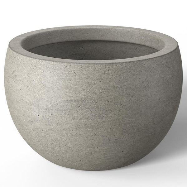 19 in. Large Light Gray Concrete Round  Planter / Pot with Drainage Holes