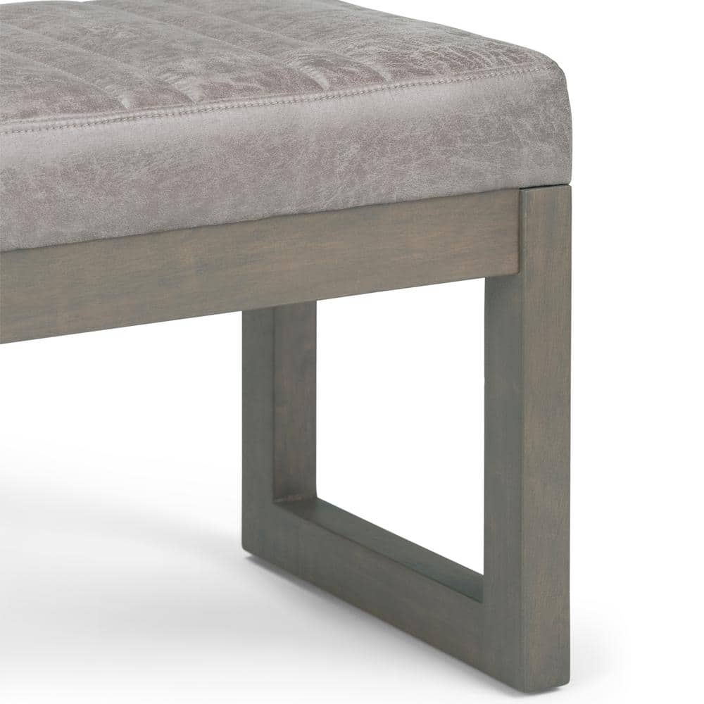 Casey Distressed Grey Taupe Faux Leather Ottoman Bench