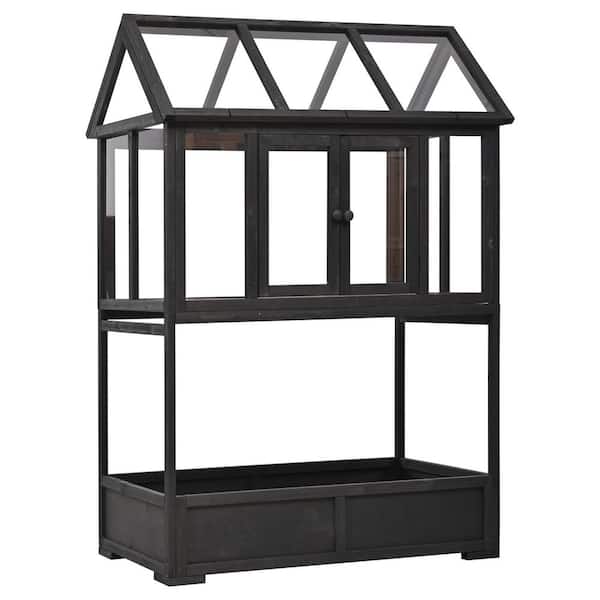 47.2 in. W x 23.6 in. D x 69.3 in. H Mini Greenhouse with Openable Roof and Storage Box in Black