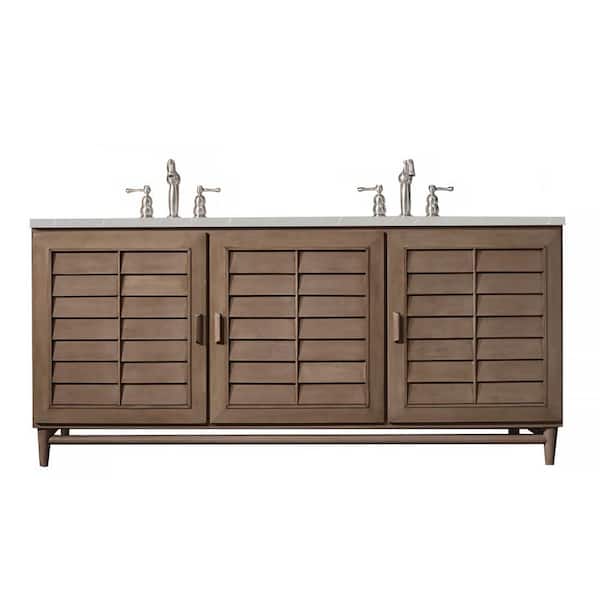 James Martin Vanities Portland 72 in. W x 23.5 in. D x 34.3 in. H Bathroom Vanity in Whitewashed Walnut with Eternal Serena Quartz Top
