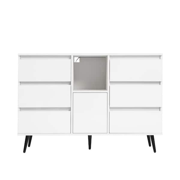 Tileon White Wooden 6-Drawer Buffet Sideboard Display Storage Cabinet with  Open Shelf and 16 Colour LED Lights YJHDRA356 - The Home Depot