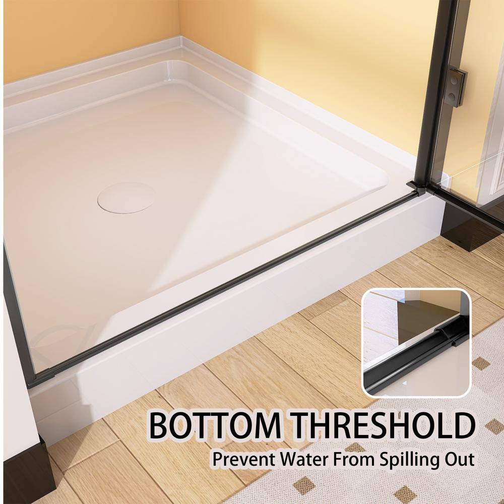 Matte Black Frameless Pivot Shower Door with Clear Tempered Glass
