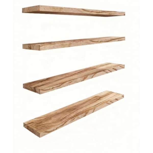 36 in. W x 6 in. D Wood Floating Shelves, Wall Shelves, Decorative Wall Shelf, Set of 4 Light Walnut