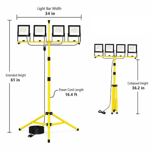 28000 Lumens 4-Head LED Work Light, 110V Plug-In, Adjustable Foldable Tripod, 16.4 ft. Cord, Waterproof Job Site Light
