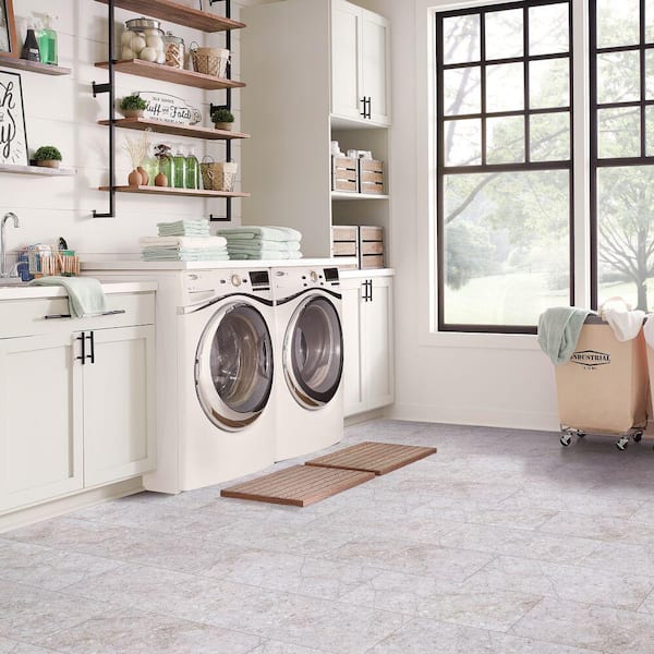 Beige Veined Stone 3 MIL x 24 in W x 12 in L Peel and Stick Water Resistant Vinyl Tile Flooring 30 sq ft