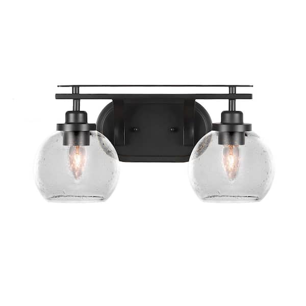Unbranded Monroe 16.75 in. 2 Light Matte Black Vanity Light with 5.75" Clear Bubble Glass Shade no bulbs included