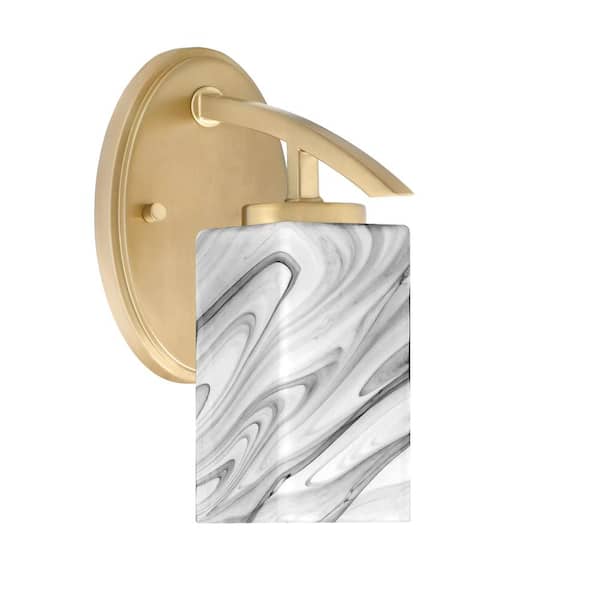 Unbranded Siena 3.5 in. 1-Light New Age Brass Sconce with 3.5 in. Onyx Swirl Glass Shade No Bulb Included