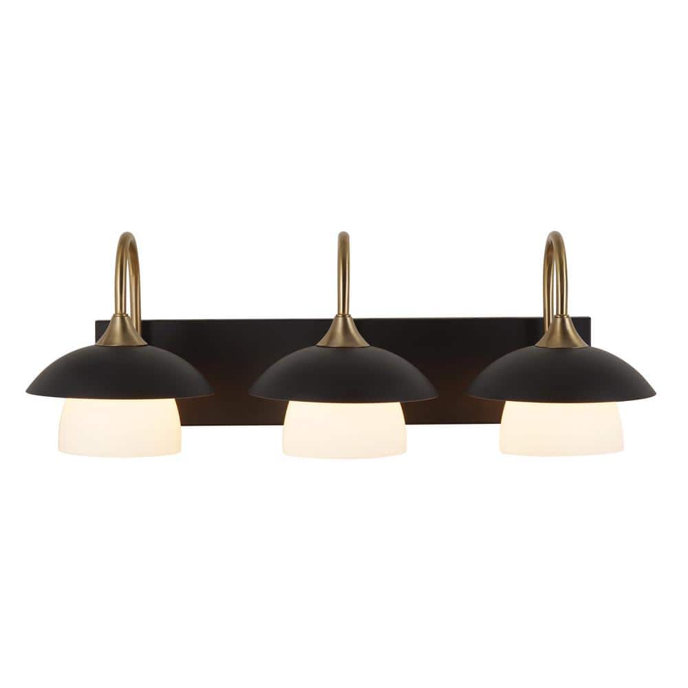 Alsy 26 in. 3Light Black with Gold Vanity Light with Metal and Glass