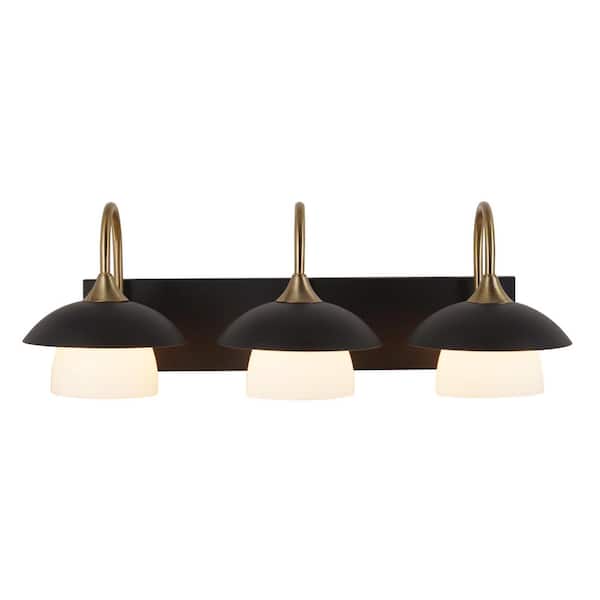 Alsy 26 in. 3-Light Black with Gold Vanity Light with Metal and Glass Shade