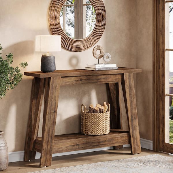 Turrella 41.3 in. Rustic Brown Rectangle Wood Console Table, Small Entraway Table
