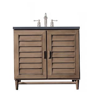 Portland 36 in. W23.5 in.D x 34.3 in. H Single Vanity in Whitewashed Walnut with Quartz Top in Charcoal Soapstone