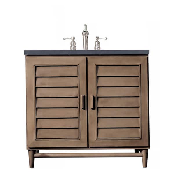 James Martin Vanities Portland 36 in. W23.5 in.D x 34.3 in. H Single Vanity in Whitewashed Walnut with Quartz Top in Charcoal Soapstone