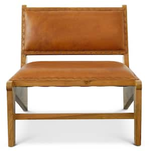 Elara Mid-Century Modern Style Genuine Leather Upholstered Armchair in Tan