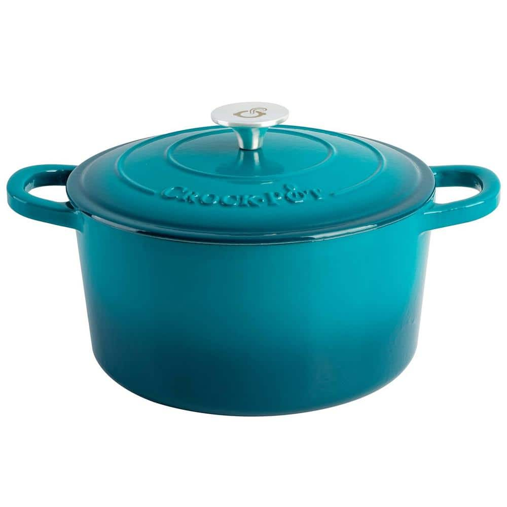 Crock-Pot Artisan 7 qt. Round Enameled Cast Iron Dutch Oven in Teal ...