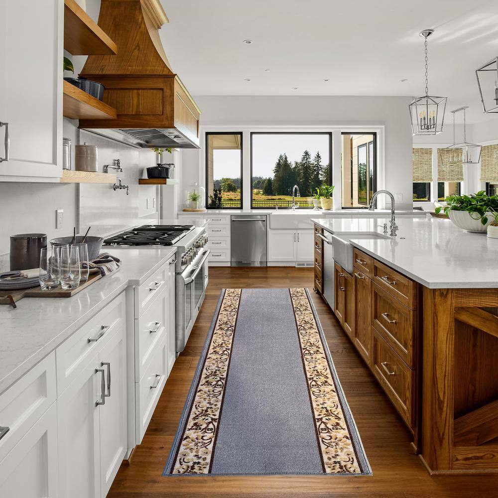 Flower Bordered Gray Color 31 in. Width x Your Choice Length Custom