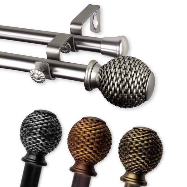 EMOH 13/16" Dia Adjustable 120-170" Double Curtain Rod in Cocoa with Aeliana Finials
