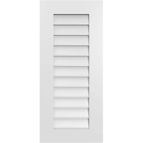 Ekena Millwork 16 in. x 36 in. Rectangular White PVC Paintable Gable Louver Vent Non-Functional