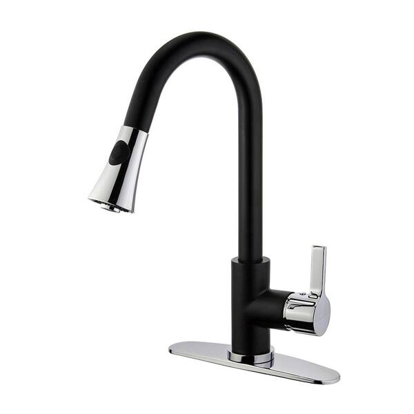 Kingston Brass Modern Single-Handle Pull-Down Sprayer Kitchen Faucet in Black and Chrome