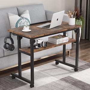 andrea 31.5 in. Rustic Brown Adjustable Height Rectangle Wood End Table with Casters