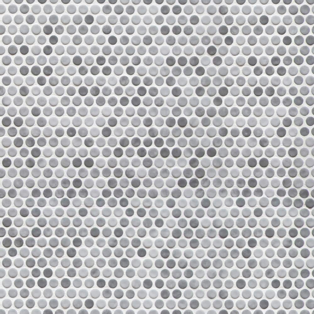 Gray Penny Round Recycled Glass Mosaic Tile 11" x 10"