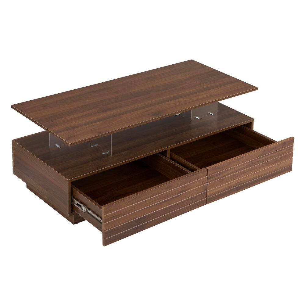 47.2 in. Walnut Rectangle MDF Coffee Table with LED Lights